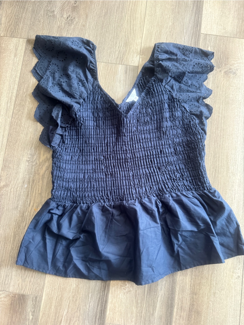 NWOT Navy Blue Eyelet Smocked Peplum Top 3XL (22)